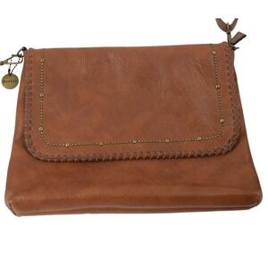 Ampere Brown Faux Leather‎ Studded Flap Crossbody Bag